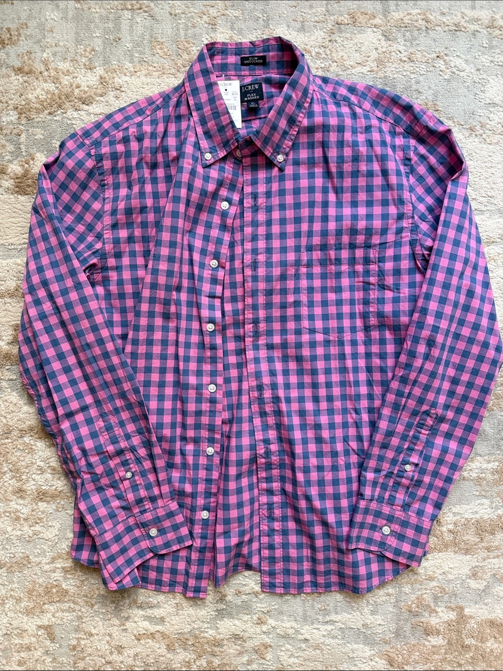 J. Crew Men’s Pink and Navy Check Button-Down Shirt